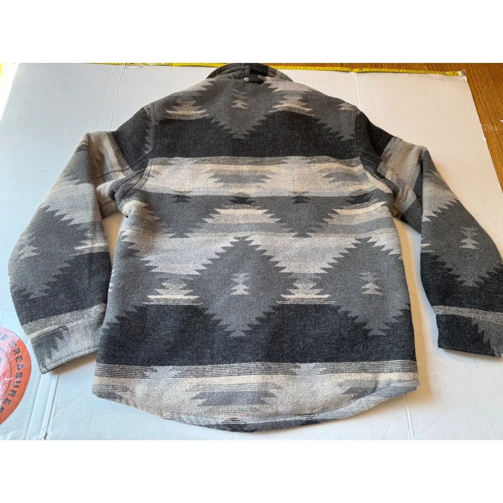 Jachs NY Mens Grey Southwestern Tribal Sherpa Lined Flannel Shirt Jacket M